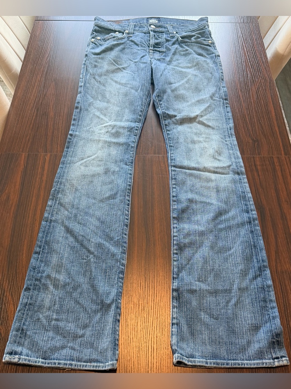 Rock&Republic Womens Low Rise Blue Bootcut Jeans Y2K Embroidered Pocket Size 31
